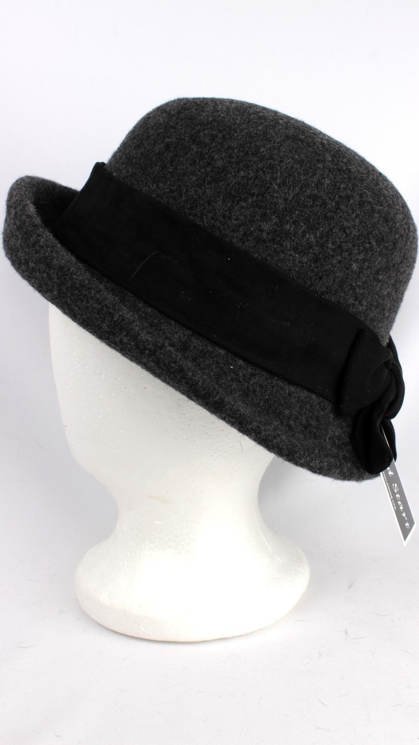 Headstart wool mix cloche w upturn front, band and bow grey/black Style : HS/1413 image 0